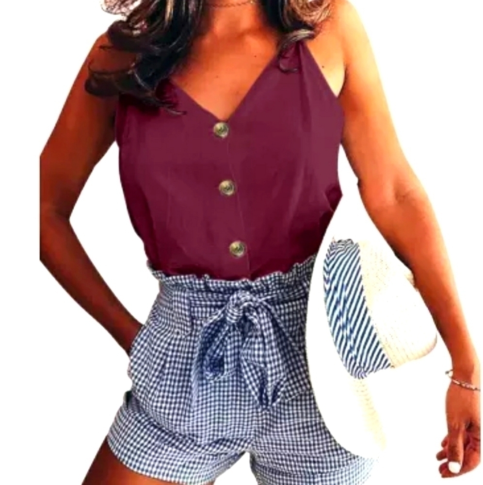MERLOT Button-Down Chic and Trendy Cami